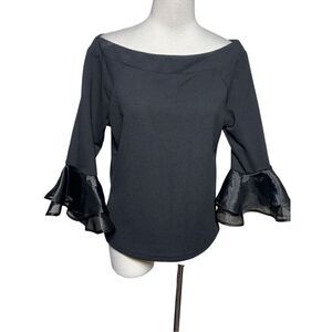 Essentials by Milano Black 3/4 Flutter Sleeve cold Shoulder Blouse M